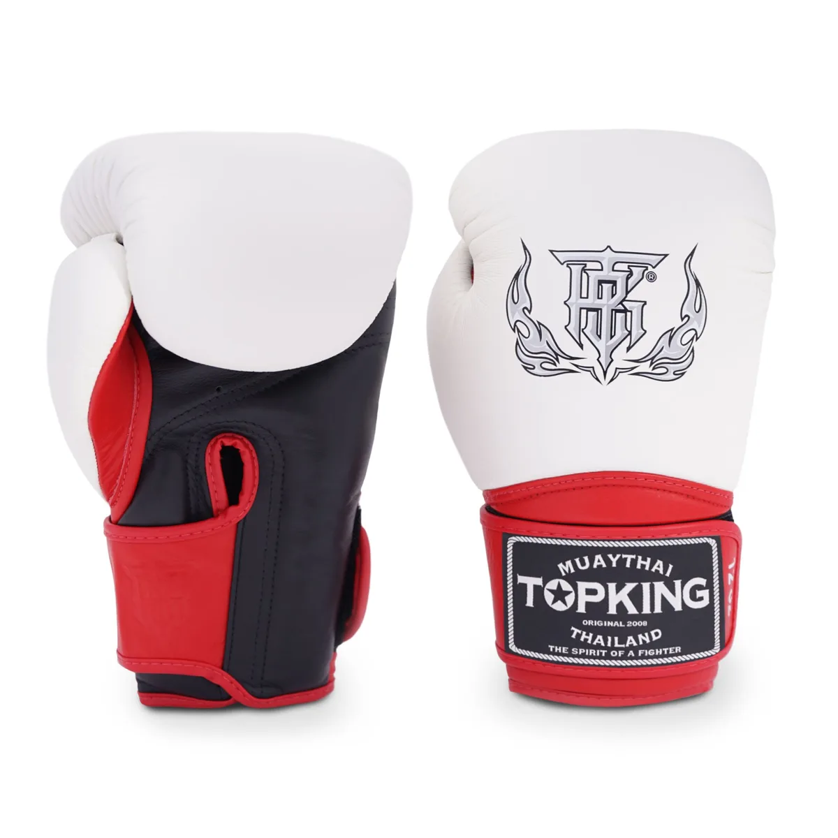 Боксови ръкавици Top King BLACK WHITE RED SUPER, изглед отпред