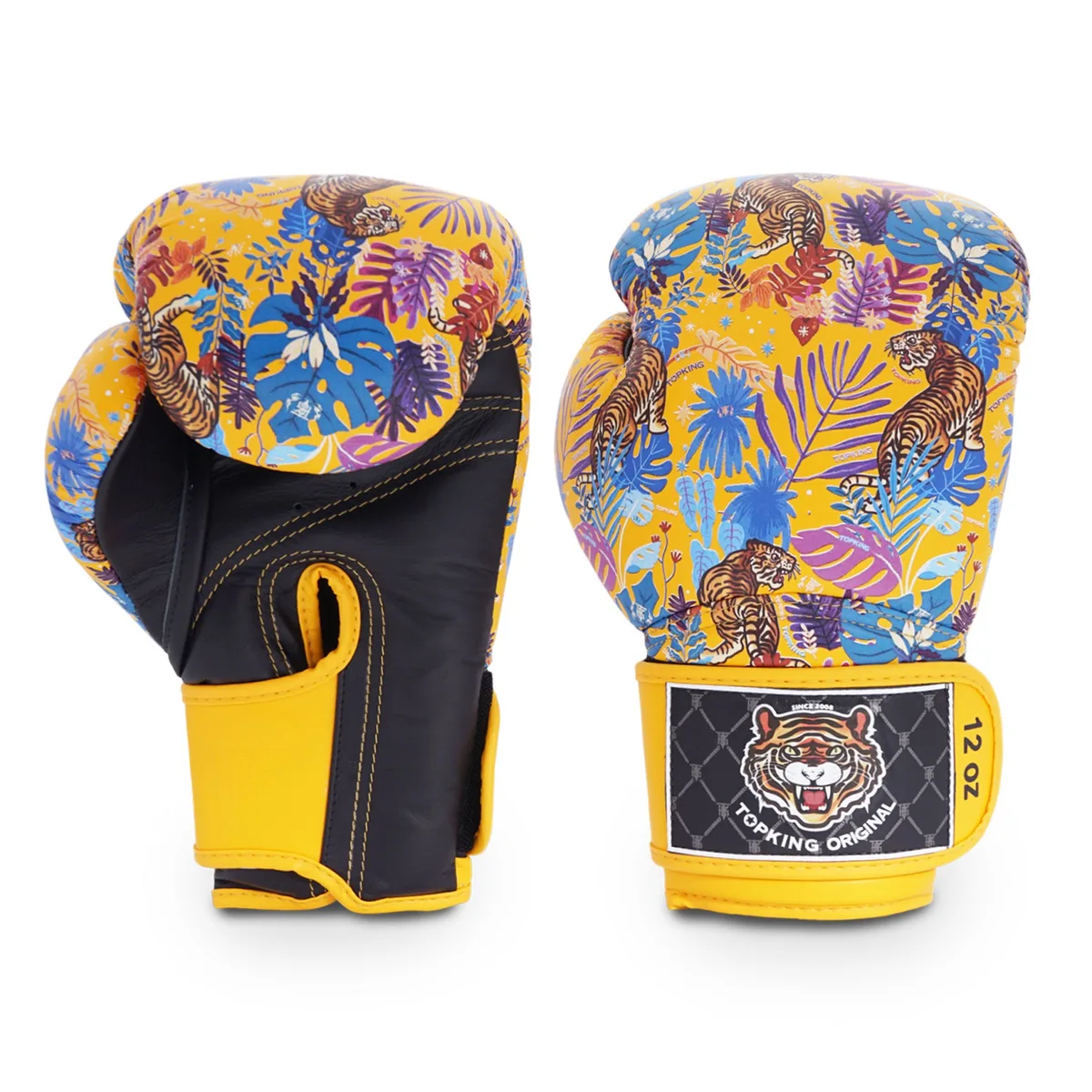 Боксови ръкавици Top King Wild Tiger King в черно и жълто, с изображение на тигър