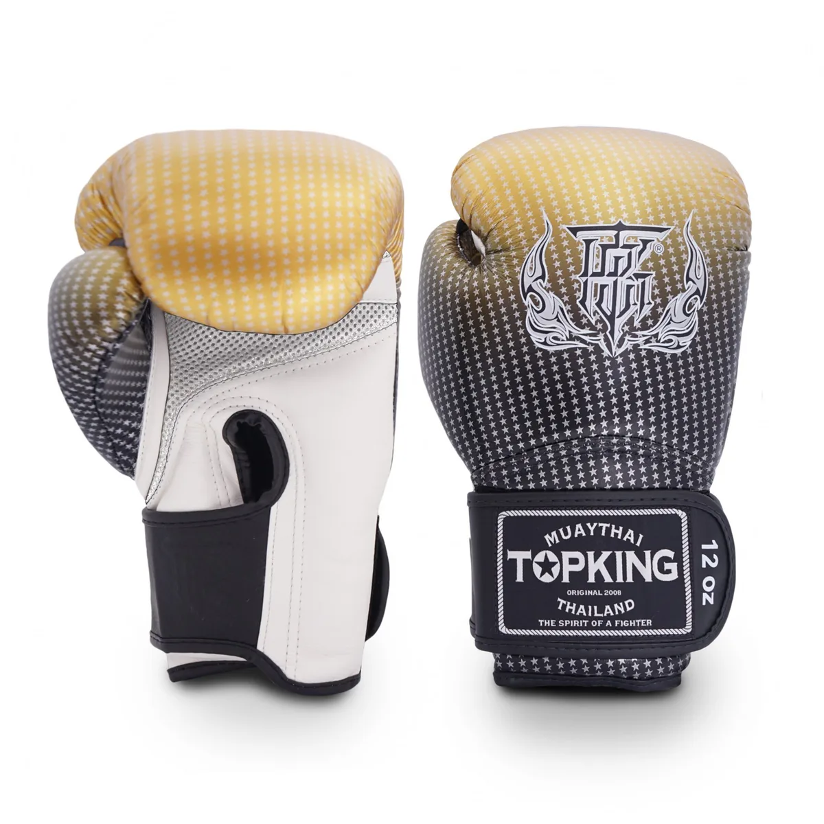 Златни боксови ръкавици TOPKING GLOVES GOLD SUPER STAR AIR на бял фон