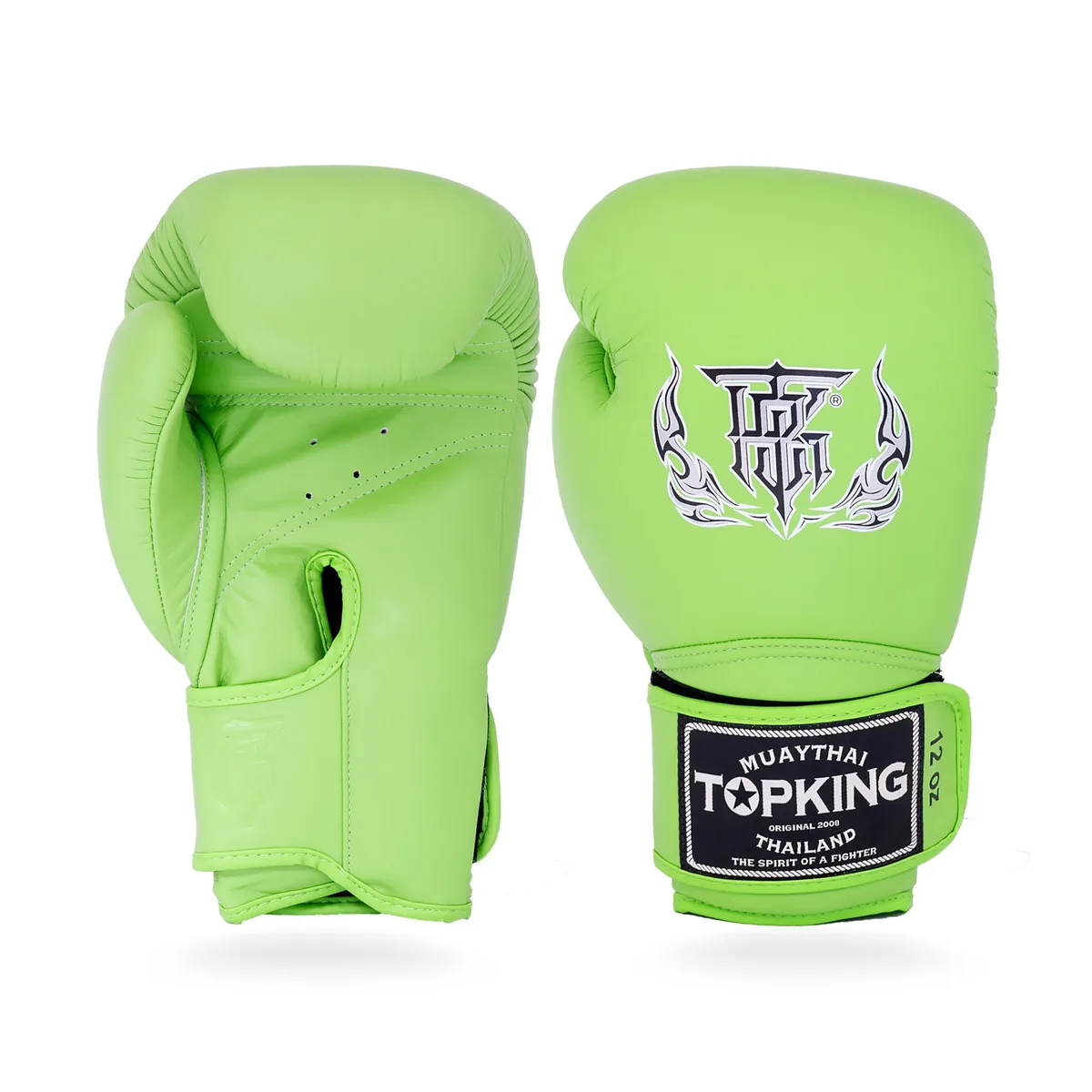 Зелени боксови ръкавици Top King Green Super, показани отпред, с ясно видима марка