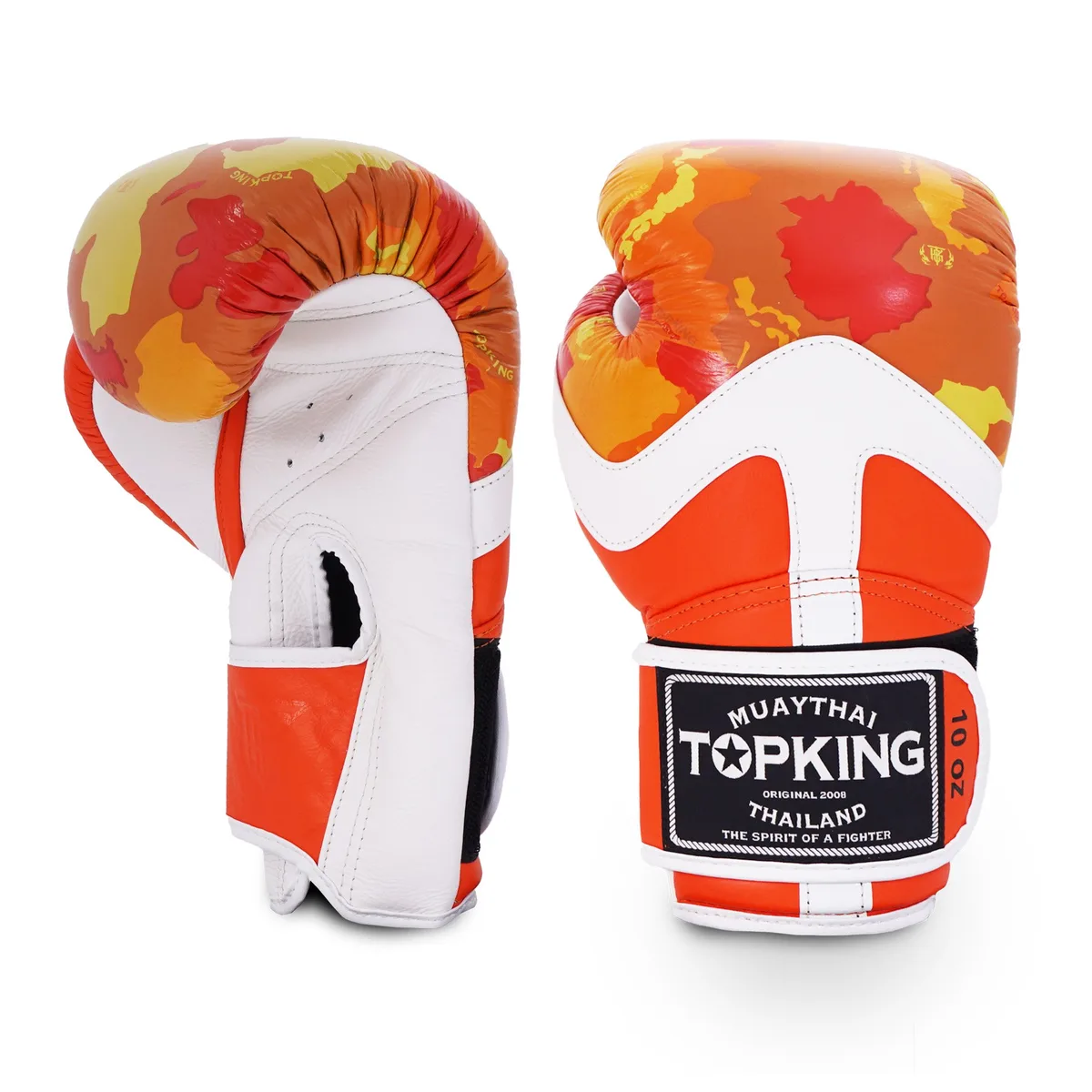 TOPKING GLOVES ORANGE CAMOUFLAGE, страничен изглед с логото на Top King