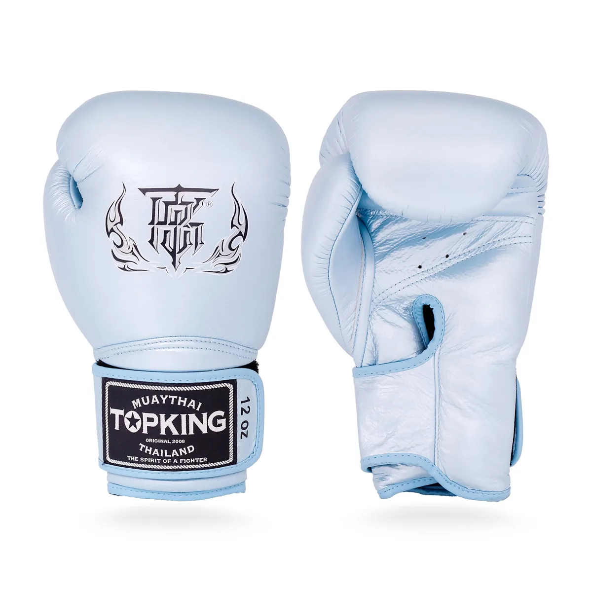 Боксови ръкавици Top King Pearl Blue Super, изглед отпред, с ясно видима марка и цвят