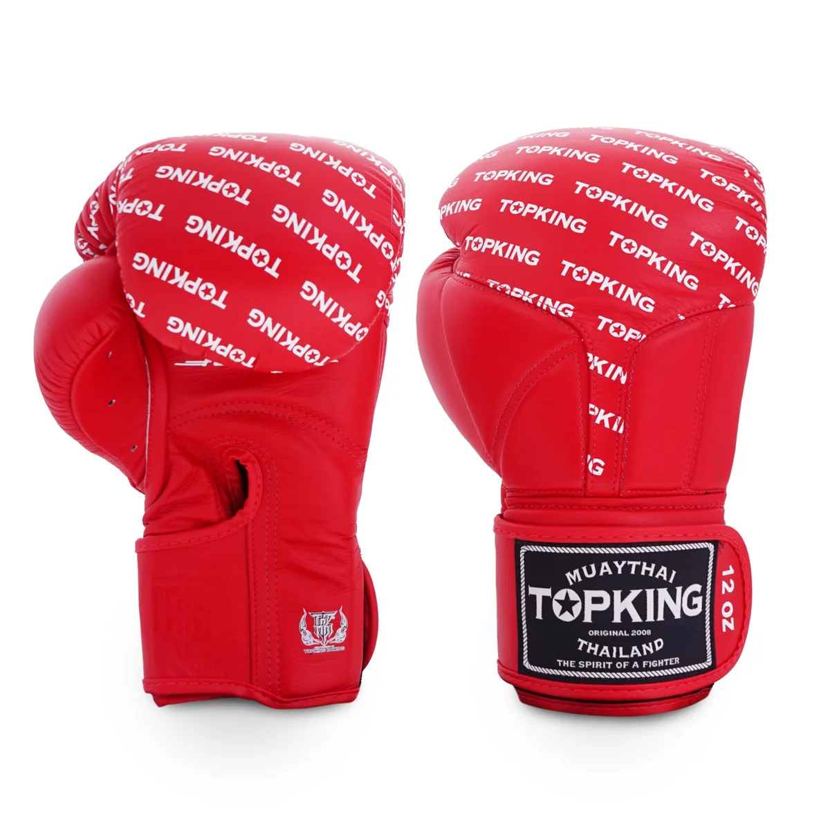 Червени боксови ръкавици Top King GLOVES RED FULL IMPACT, показани отпред, с ясно видими лога на марката.
