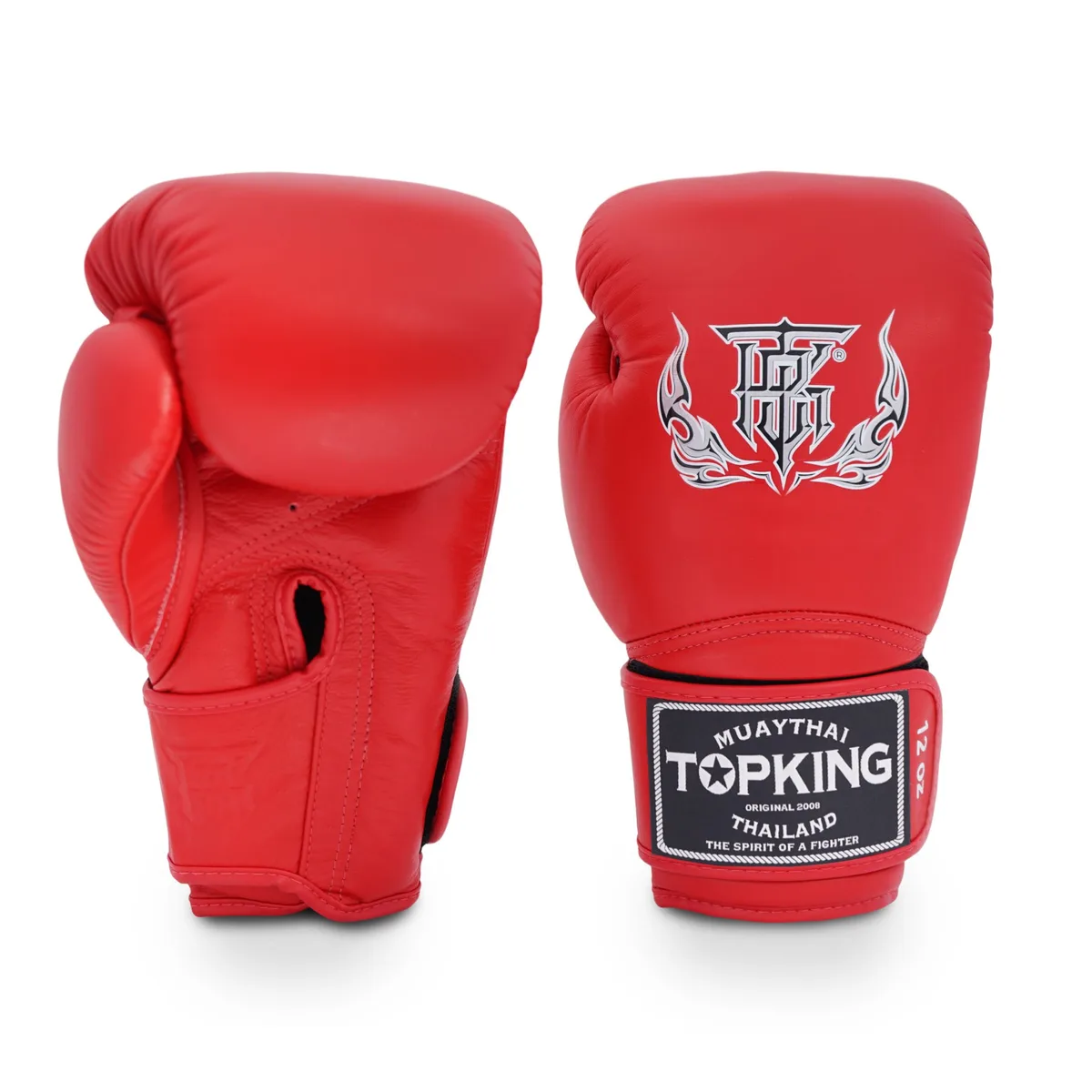 Червени боксови ръкавици Top King RED SUPER, представени отпред, с ясно видими лога на марката.