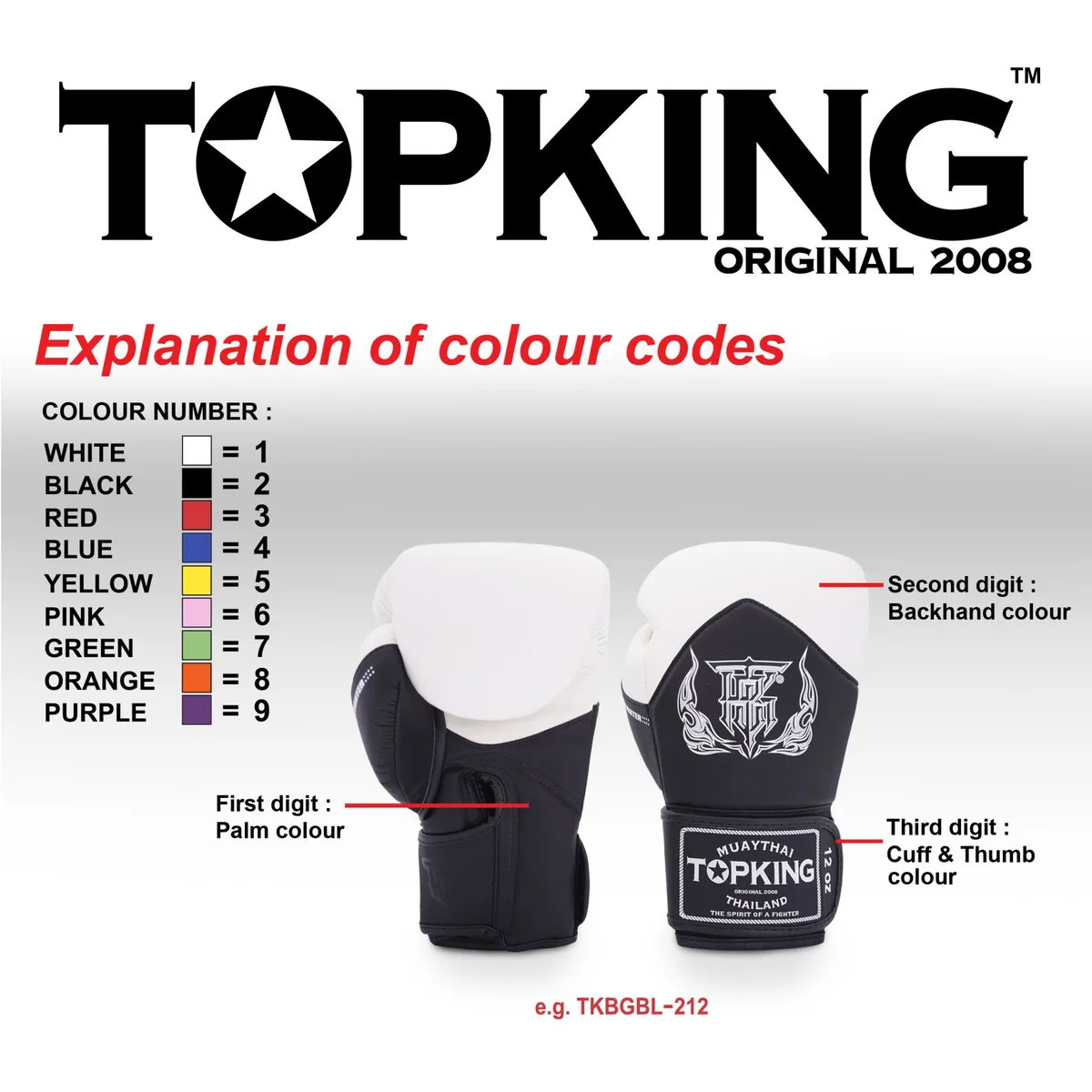 TOPKING GLOVES WHITE BLACK BLEND - Детайлен изглед на боксови ръкавици, показващ логото на Top King и комбинацията от цветове