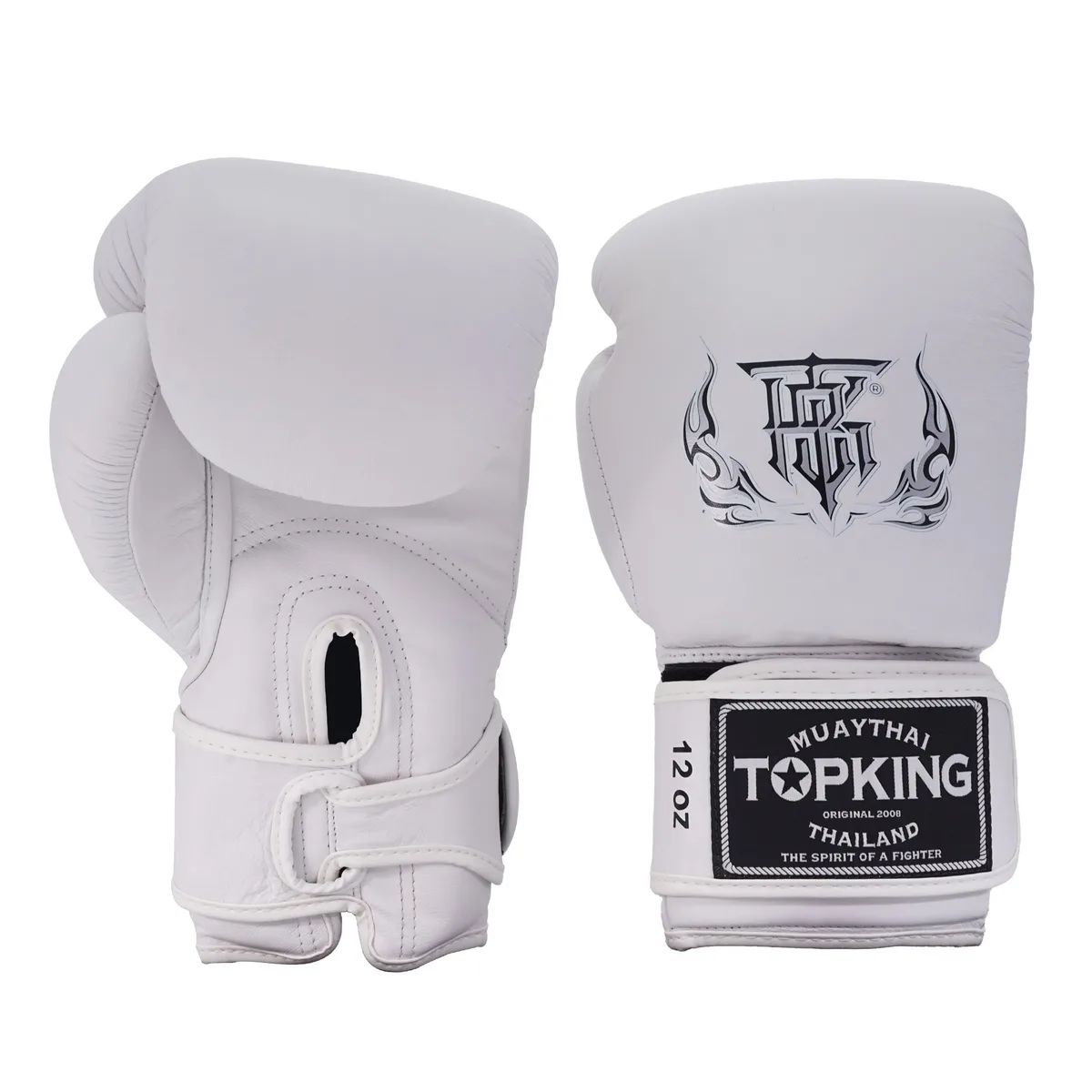 Бели боксови ръкавици Top King Double Lock, показани отпред на неутрален фон.