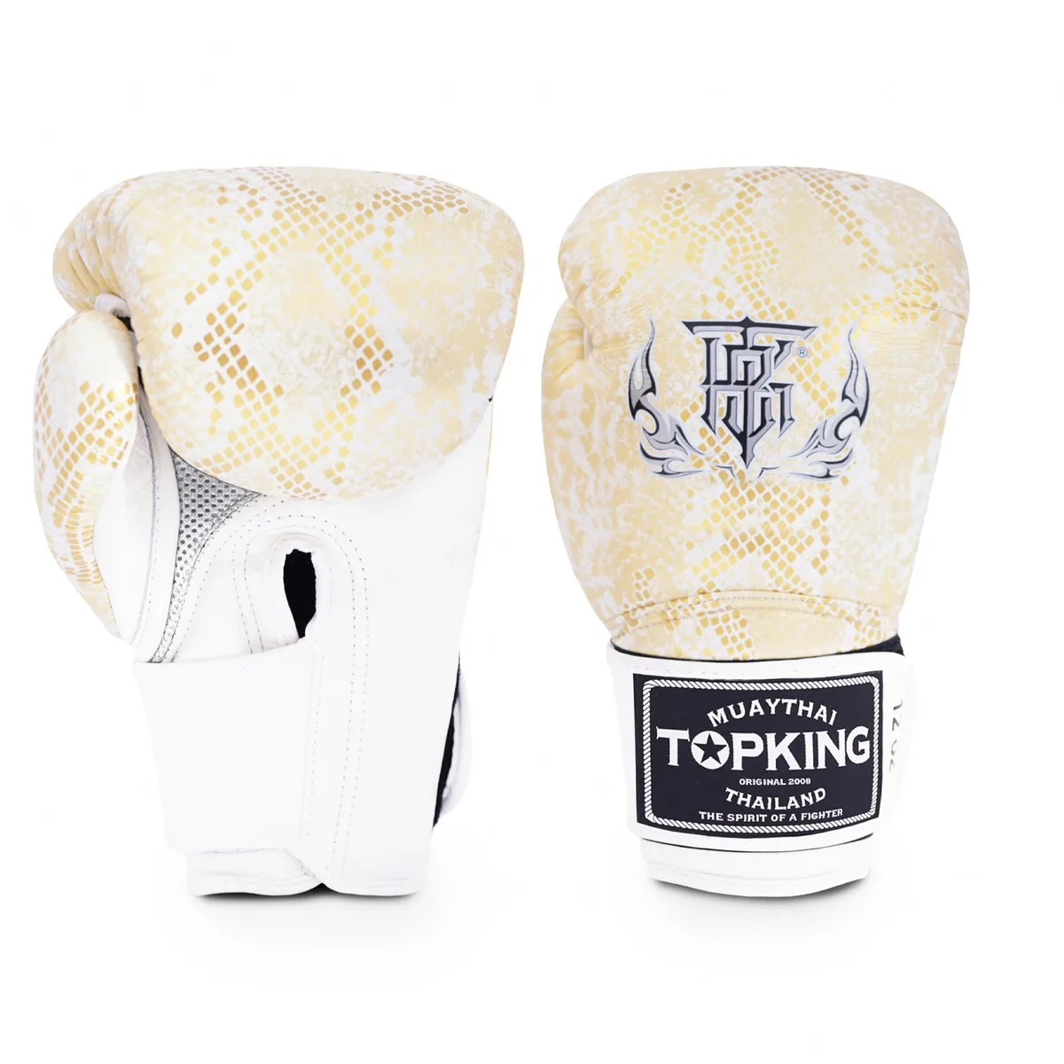 Боксови ръкавици TOPKING GLOVES WHITE GOLD SUPER SNAKE AIR в бяло и златно, изглед отпред