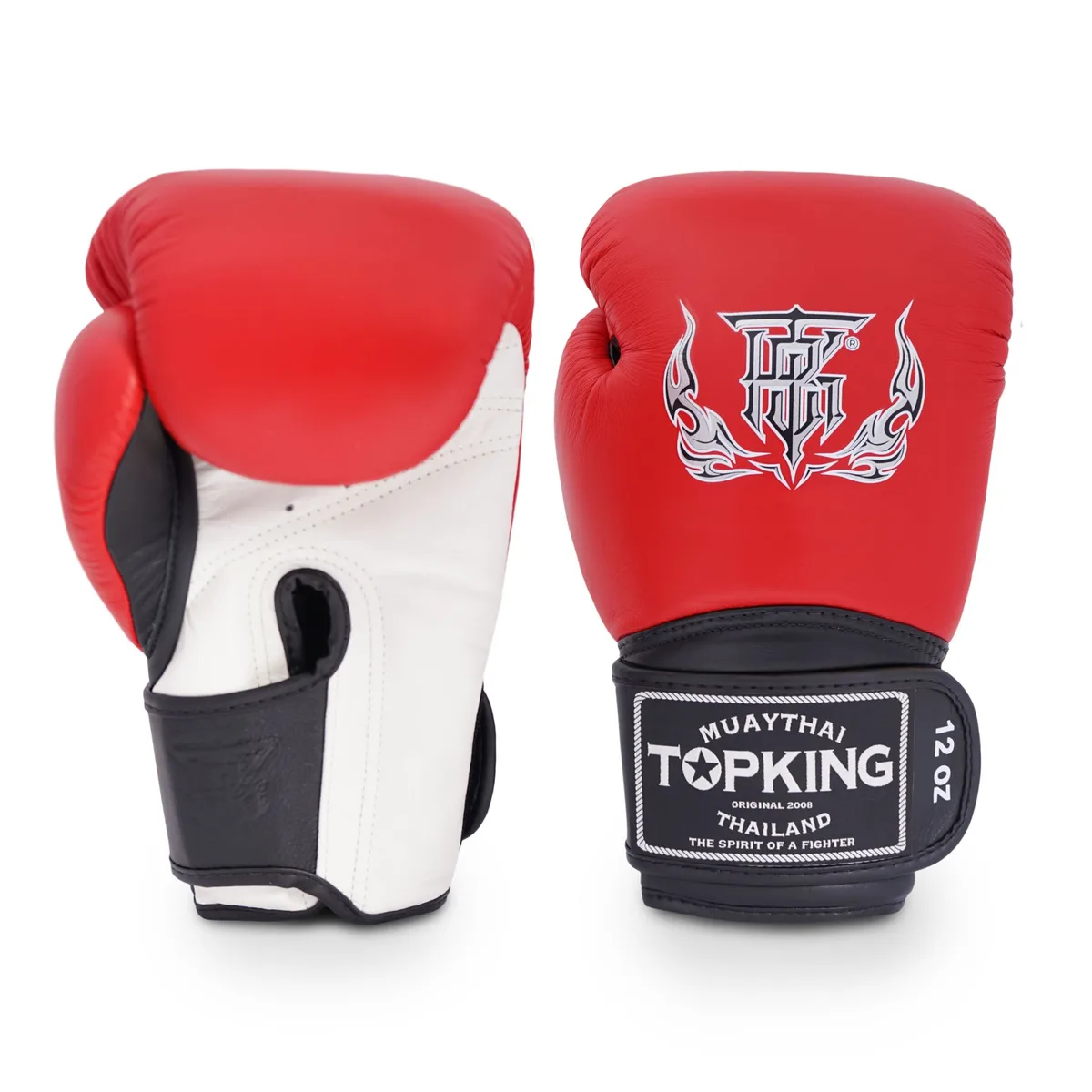 Боксови ръкавици Top King WHITE RED BLACK SUPER, изглед отпред, показващ цветовата комбинация