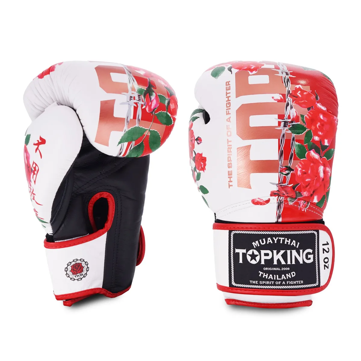 Заден изглед на боксови ръкавици TOPKING GLOVES WHITE ROSE с велкро закопчаване