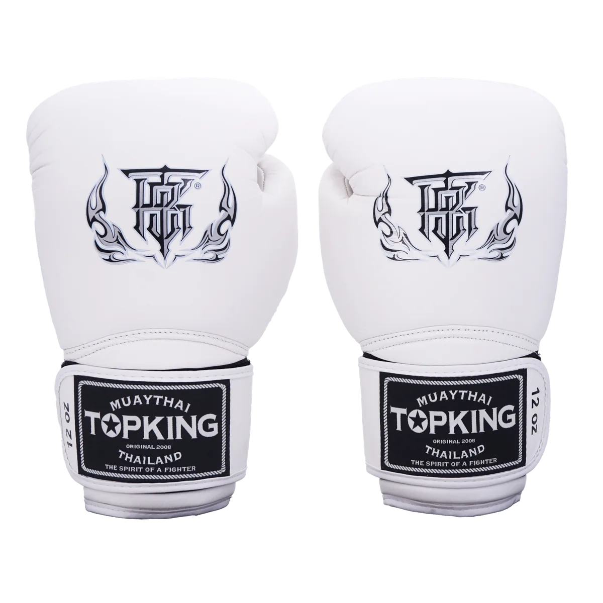 Страничен изглед на боксови ръкавици TOPKING GLOVES WHITE SUPER AIR с логото на Top King