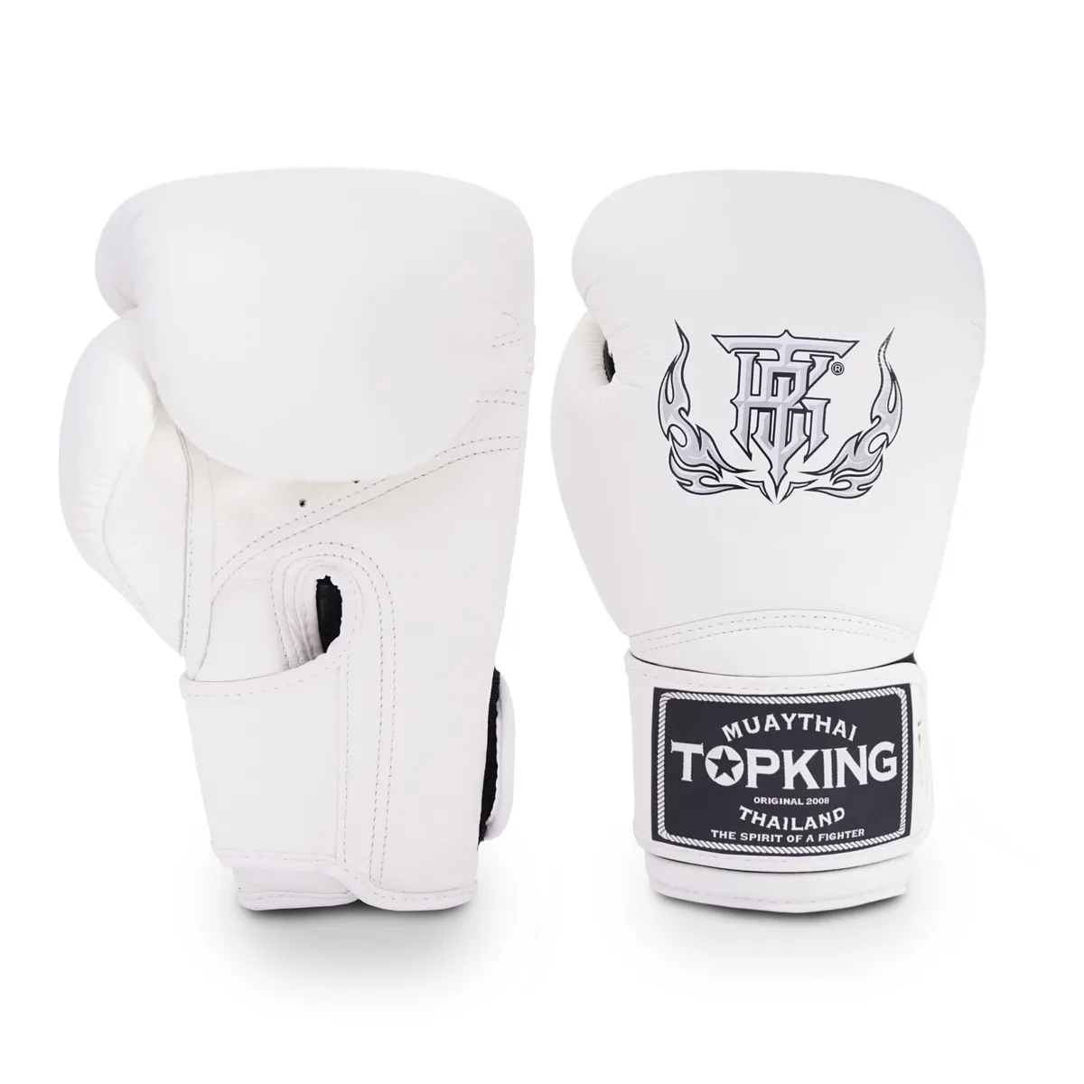 Боксови ръкавици Top King White Super – изглед отпред, показващ бял цвят и логото на Top King