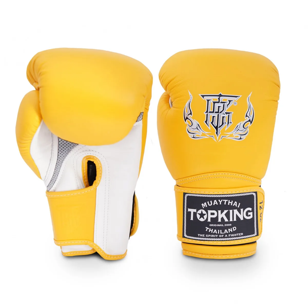 Боксови ръкавици TOPKING GLOVES WHITE YELLOW SUPER AIR, преден изглед, бяло и жълто