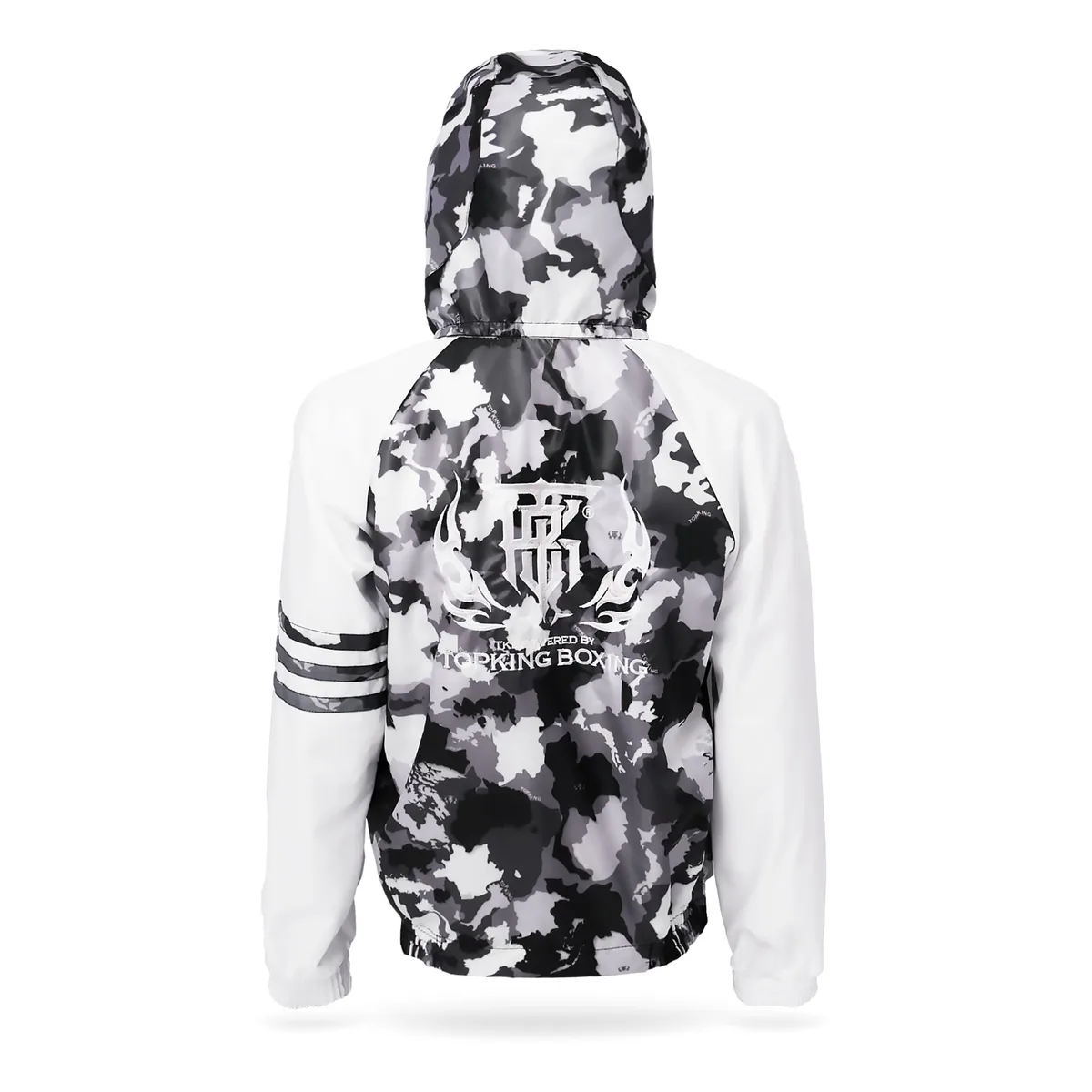 Задна част на суитчър Top King Grey Camouflage Jacket, подчертаваща цялостния дизайн.