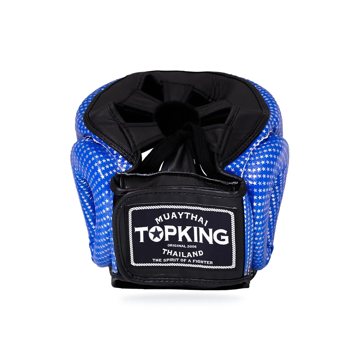 Син протектор за глава Top King Head Guard Blue Super Star, изглед отзад с механизъм за закопчаване