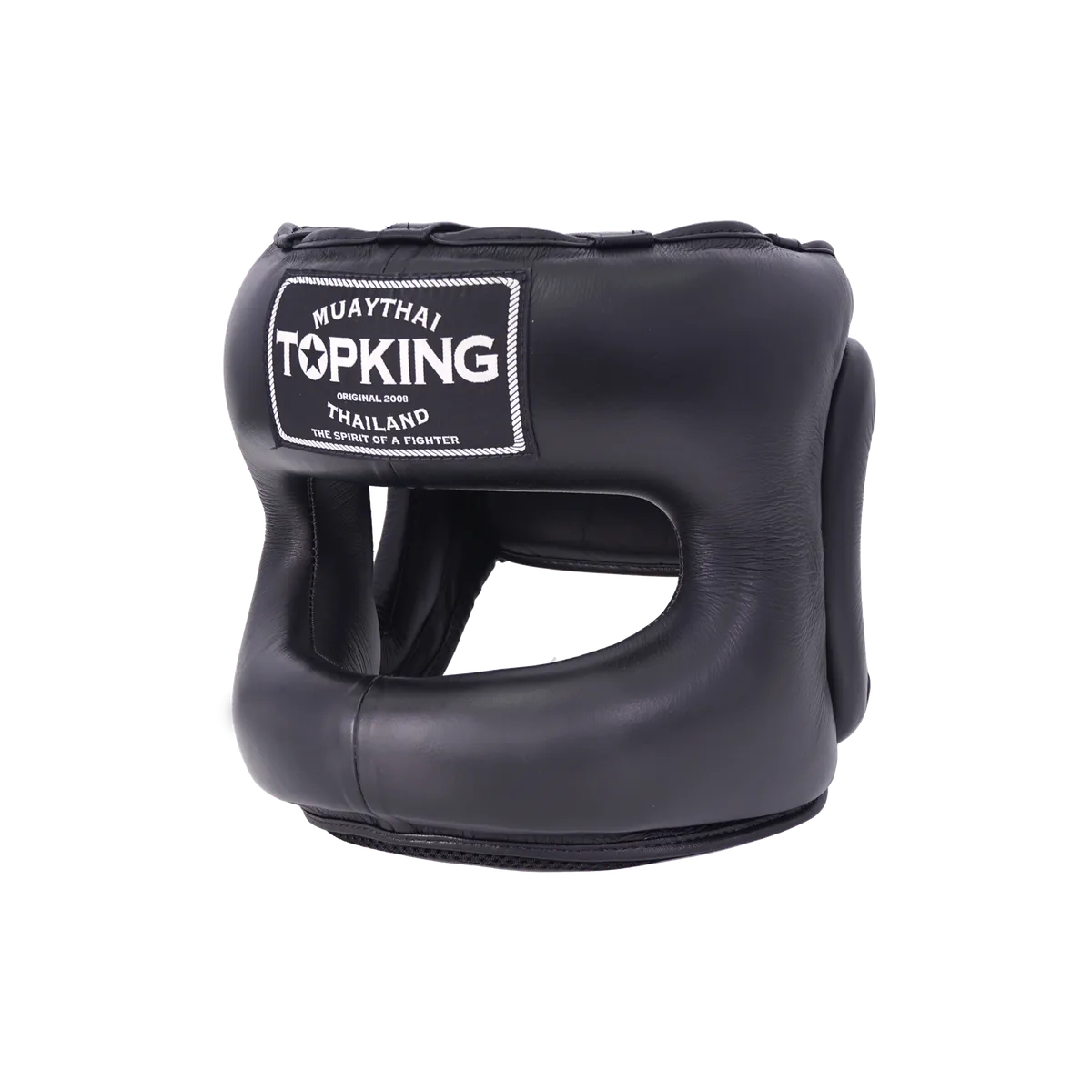 Протектор за глава TOPKING HEAD GUARD "PRO" TRANING (CLOSE CHIN), изобразен отпред, показващ цялостното покритие на лицето и брадичката.