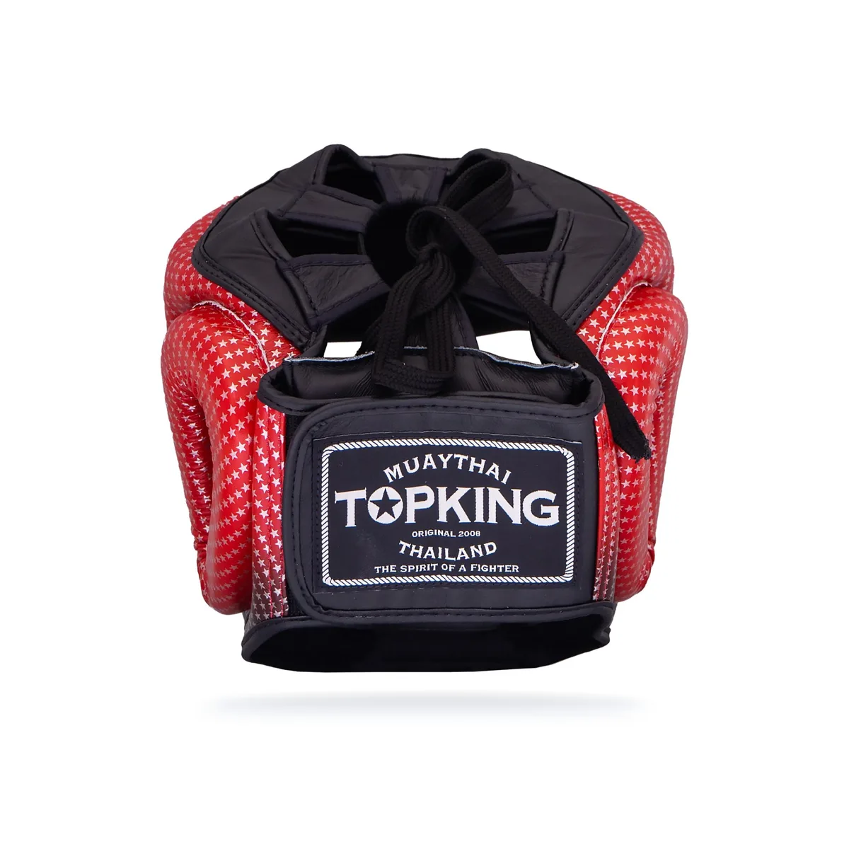 Протектор за глава Top King Red Super Star, изглед отзад, показващ системата за закопчаване и регулиране