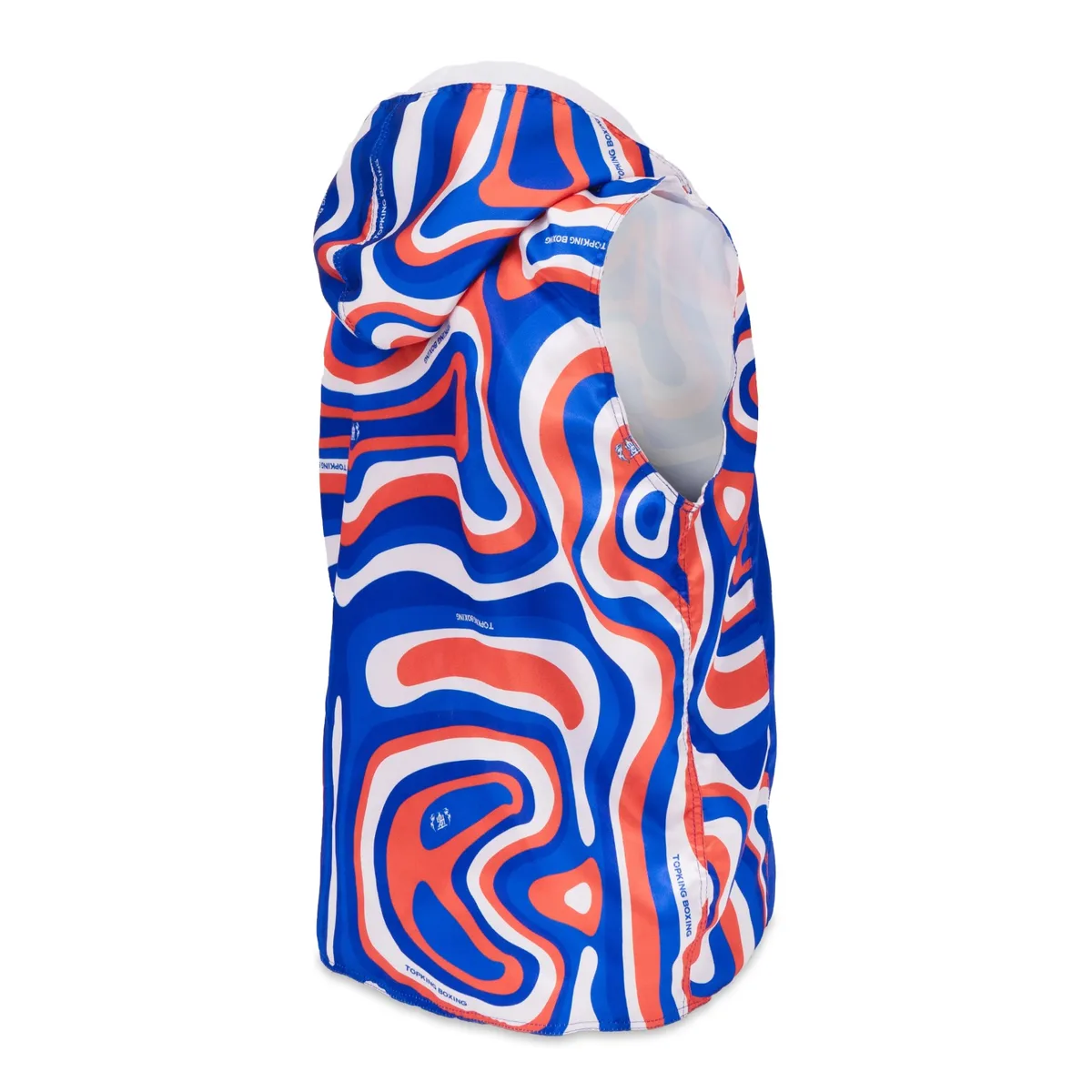 Детайлна снимка на TOPKING LAVA BLUE WALK-IN JACKET, показваща материята и емблемата на Top King