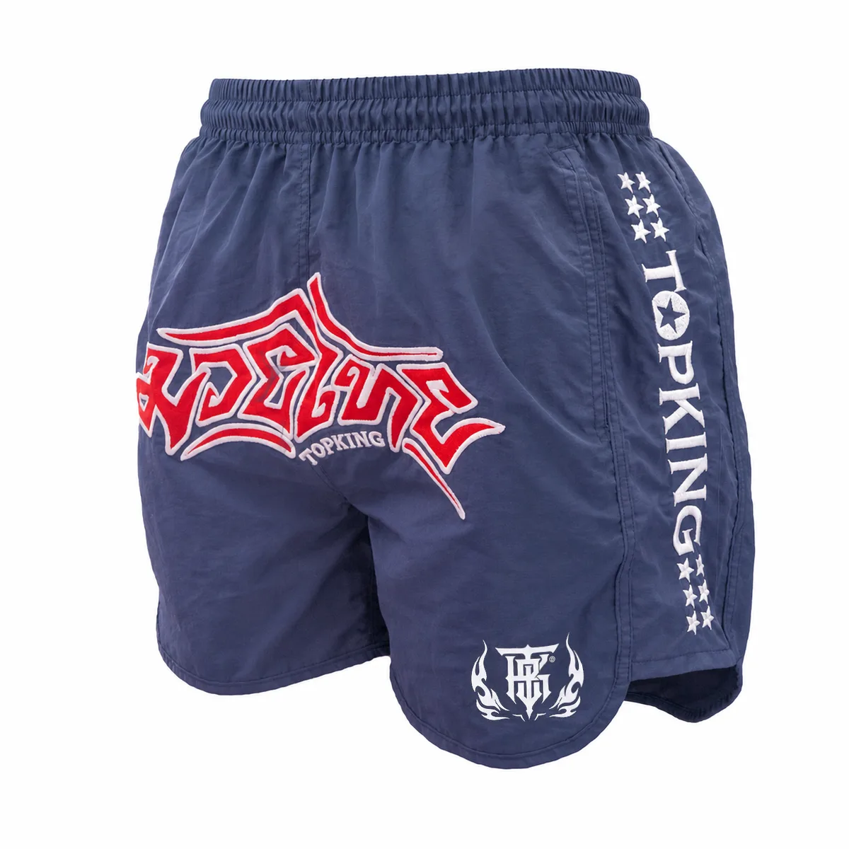 Мъжки тъмносини къси панталони Top King Lifestyle Shorts, изглед отпред, с ластичен колан и дискретно лого.