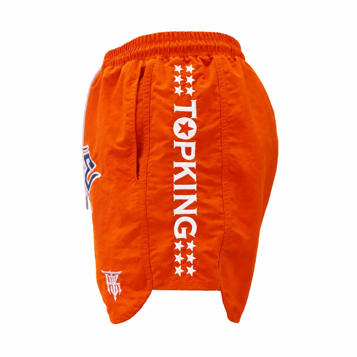 Детайлна снимка на оранжевите шорти Top King Lifestyle Orange 104, показваща еластичния колан и качествената материя.