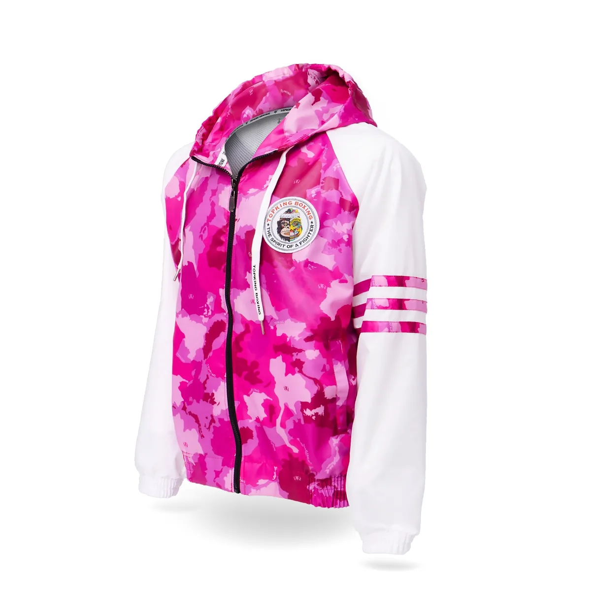 TOPKING PINK CAMOUFLAGE JACKET, изглед отстрани, показващ дължината на ръкавите и страничния профил