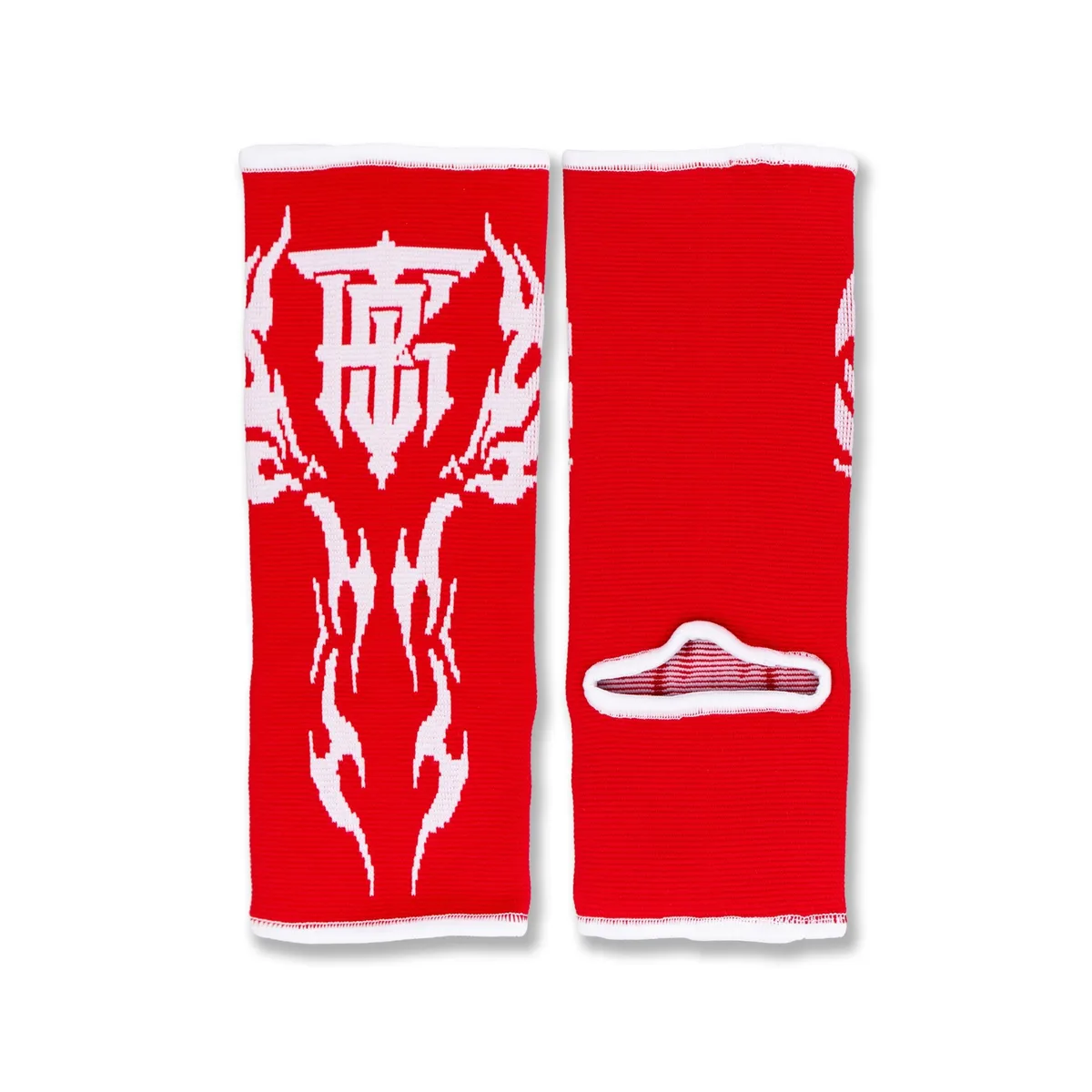 Червени глезенки TOPKING RED ANKLE SUPPORTS 02, показани отблизо, с логото на Top King.
