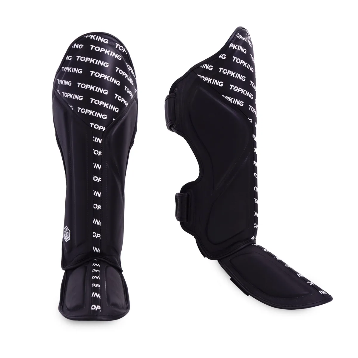 Черен протектор за пищял и стъпало Top King Shin Guard Black Full Impact, показан отпред.
