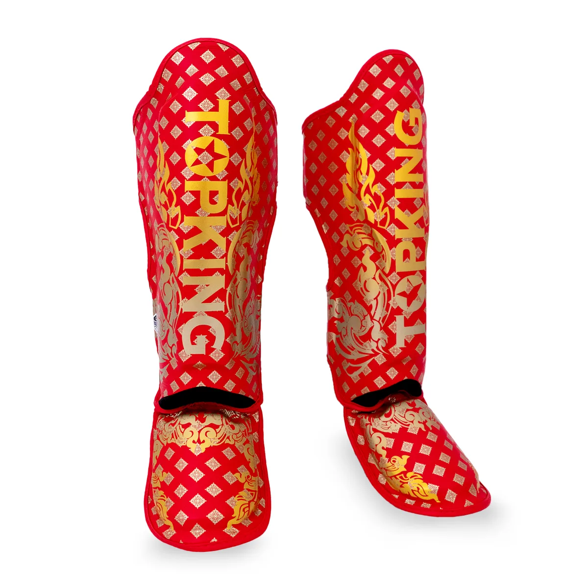 Червени протектори за крака Top King Shin Guards Red Kanok2, показани отпред