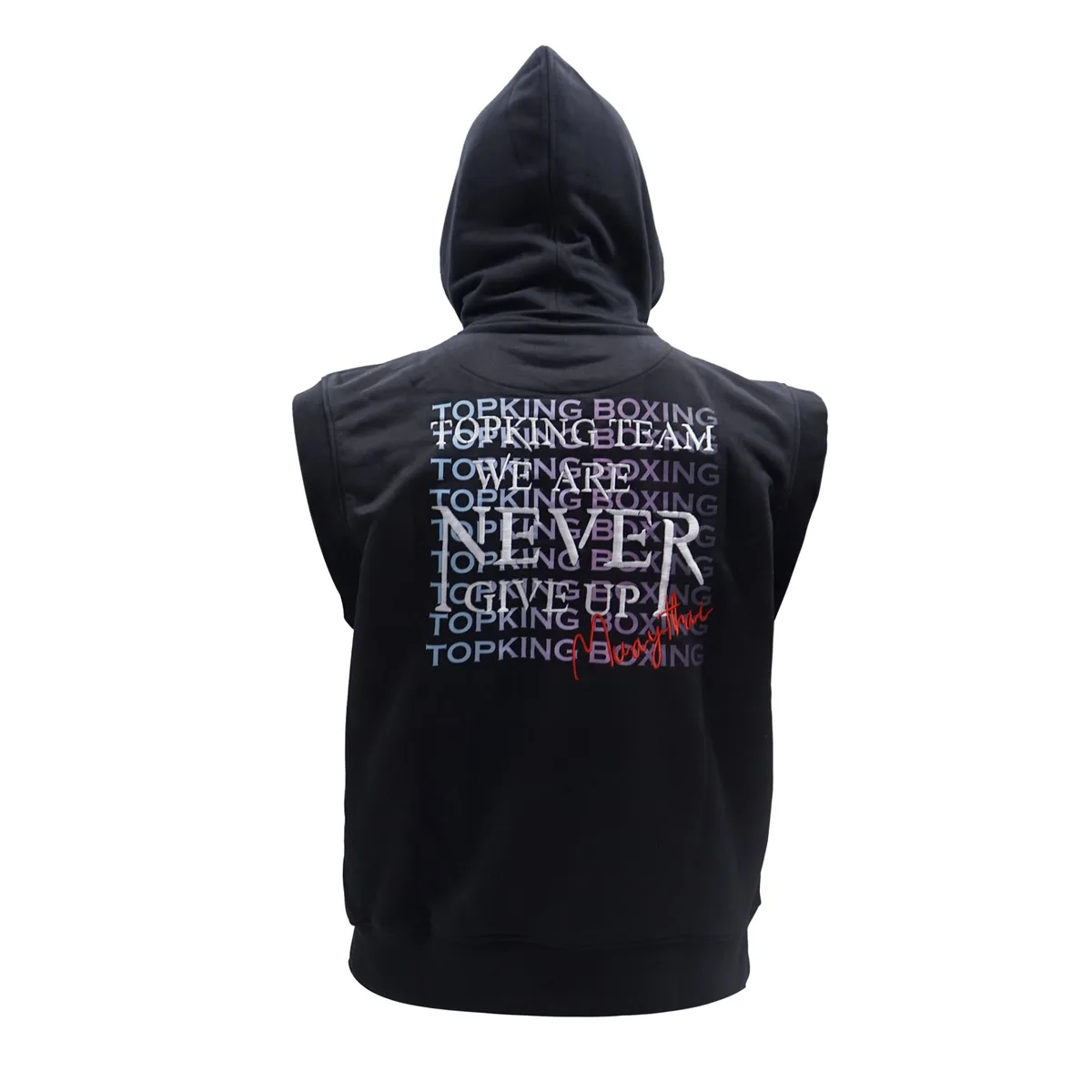 Мъжки суитшърт без ръкави TOPKING SLEEVELESS HOODIE, изглед отзад, показващ кройката и гърба на модела.