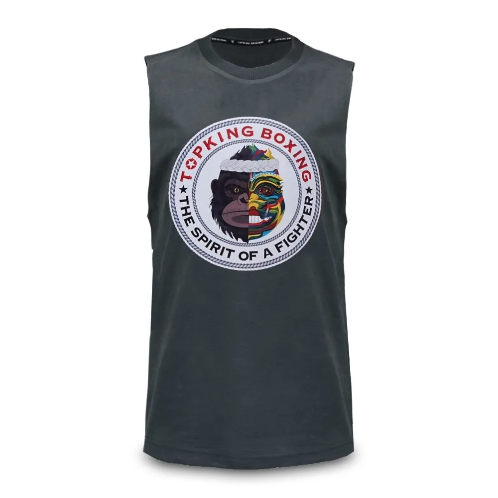 Мъжки потник Top King Sleeveless Shirt Grey 030, показан отпред, с логото на марката.
