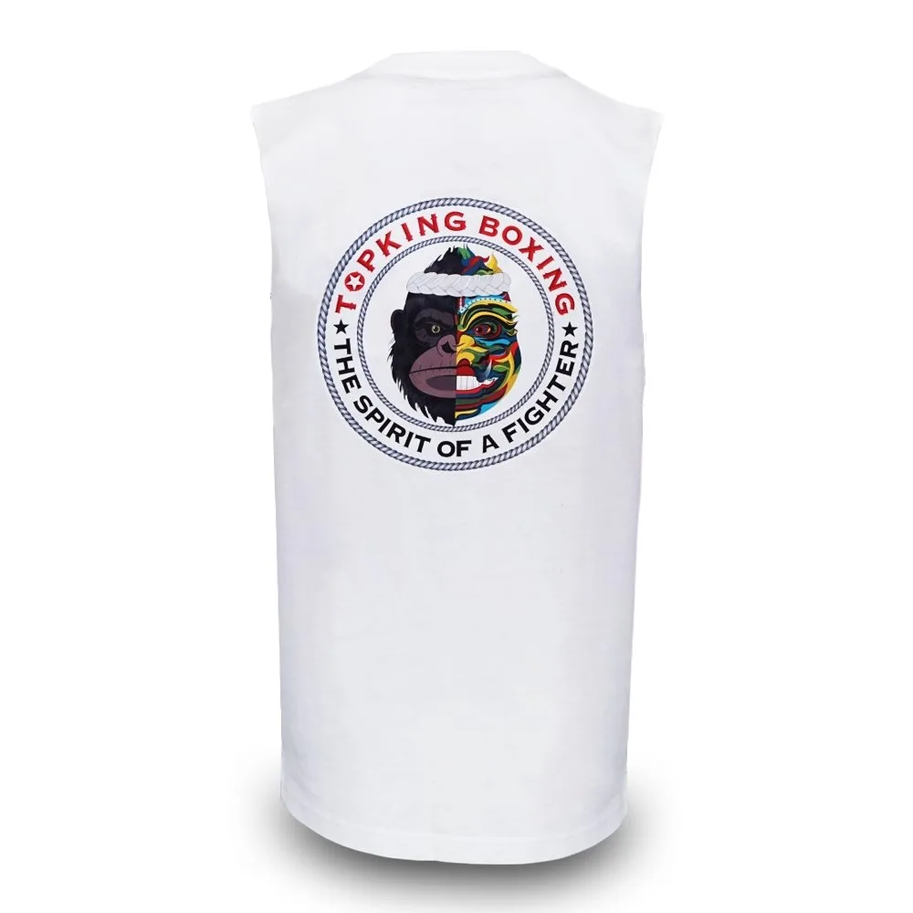 Бял потник Top King Sleeveless Shirt 029, изобразен под ъгъл, показващ кройката и свободата на движение, която осигурява.