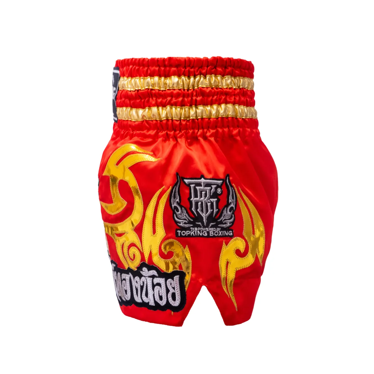 Детайлна снимка на дизайна и логото на шорти TOPKING THAI BOXING SHORTS 048