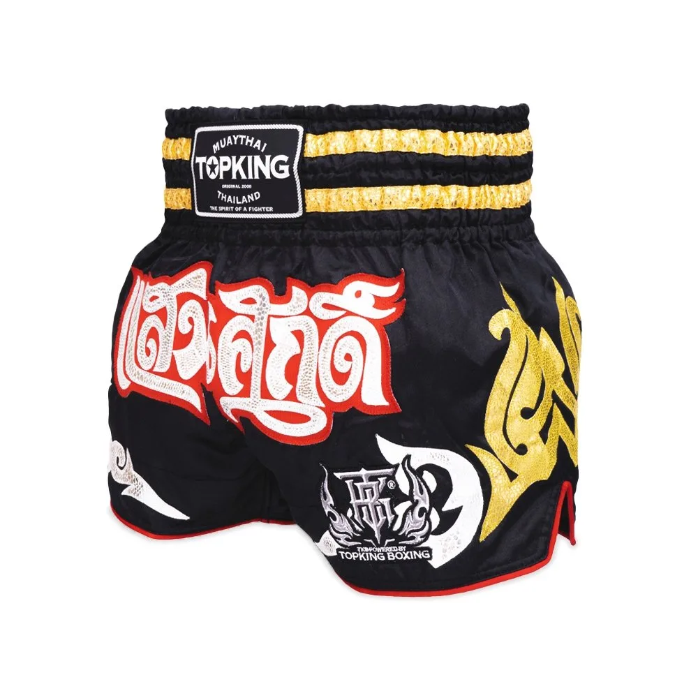 Преден изглед на TOPKING THAI BOXING SHORTS 056, показващ дизайна и логото на Top King.