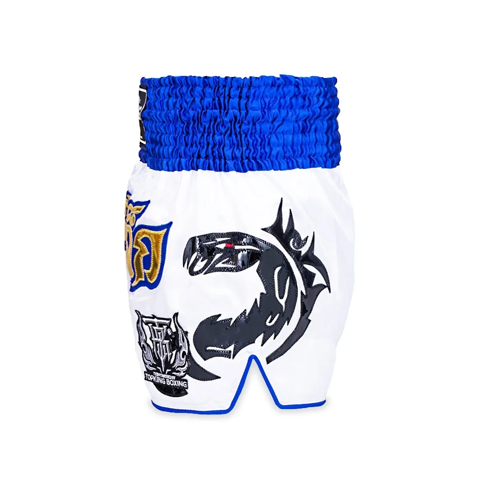 Детайлна снимка на еластичния колан и декорациите на шорти Top King Thai Boxing Shorts 057.