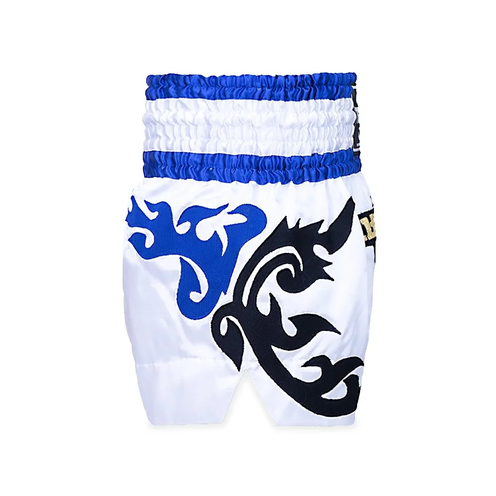 Шорти TOPKING THAI BOXING SHORTS 076, сгънати, подчертаващи логото на марката Top King