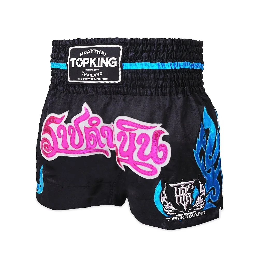 Мъжки шорти Top King Thai Boxing 081, преден план, показващи детайли на дизайна и логото на марката