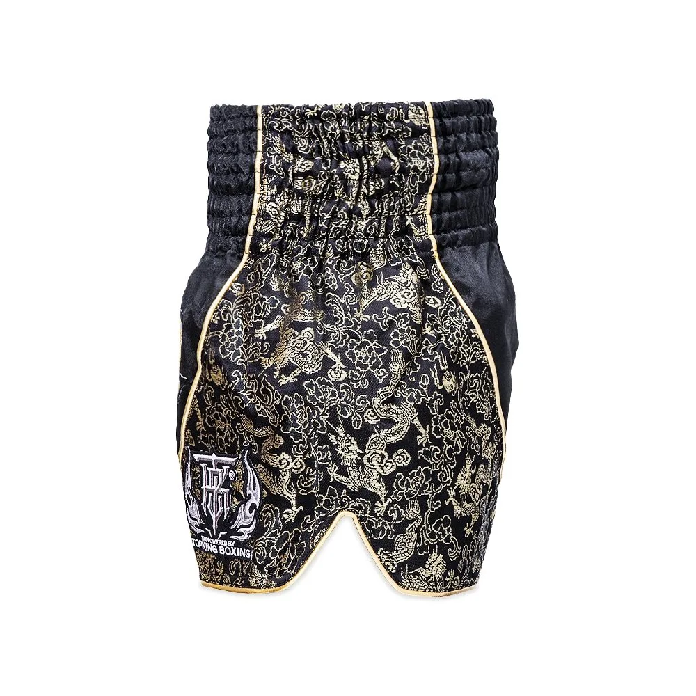 TOPKING THAI BOXING SHORTS 089 – изглед отзад, акцентиращ върху детайлите на шевовете и еластичния колан.