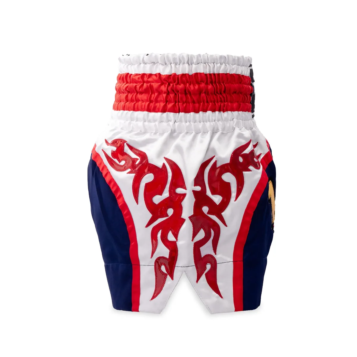 Детайлен план на еластичния колан и шевовете на шортите Top King Thai Boxing Shorts 124, показващ качеството на изработка.