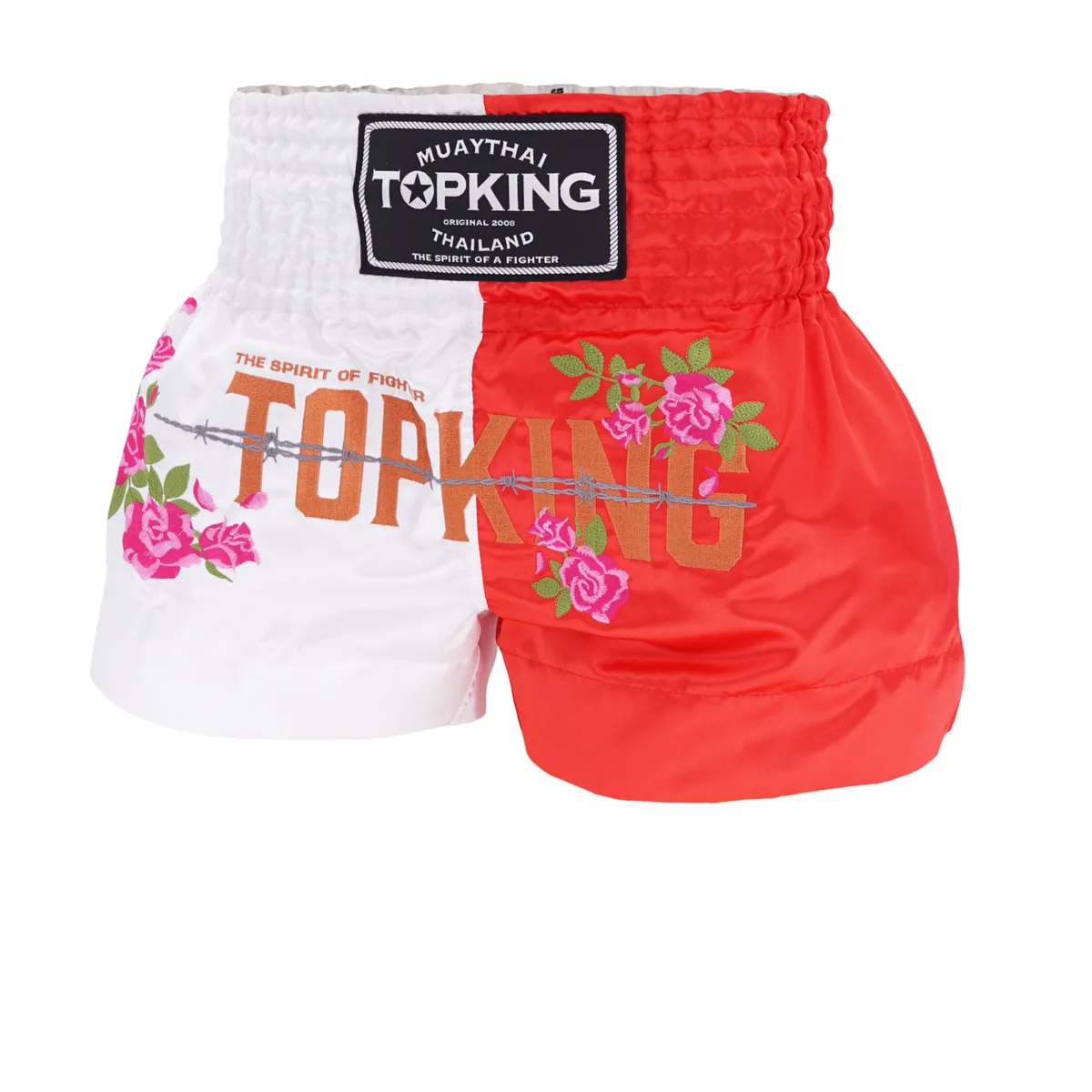 TOPKING THAI BOXING SHORTS 203, фронтален изглед, показващ дизайна и логото на Top King