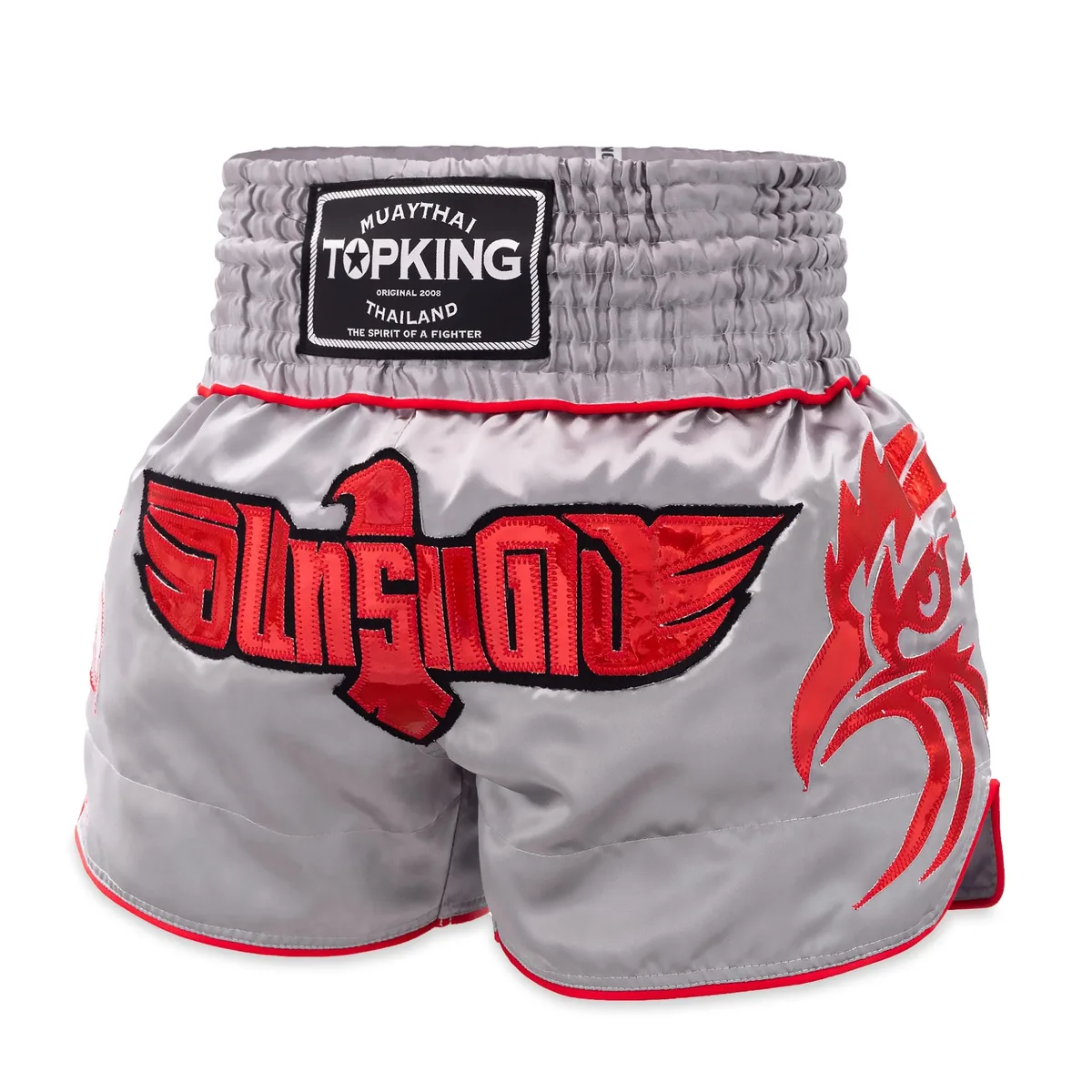 Преден план на шорти Top King Thai Boxing Shorts 266, показващ дизайна и логото на марката.