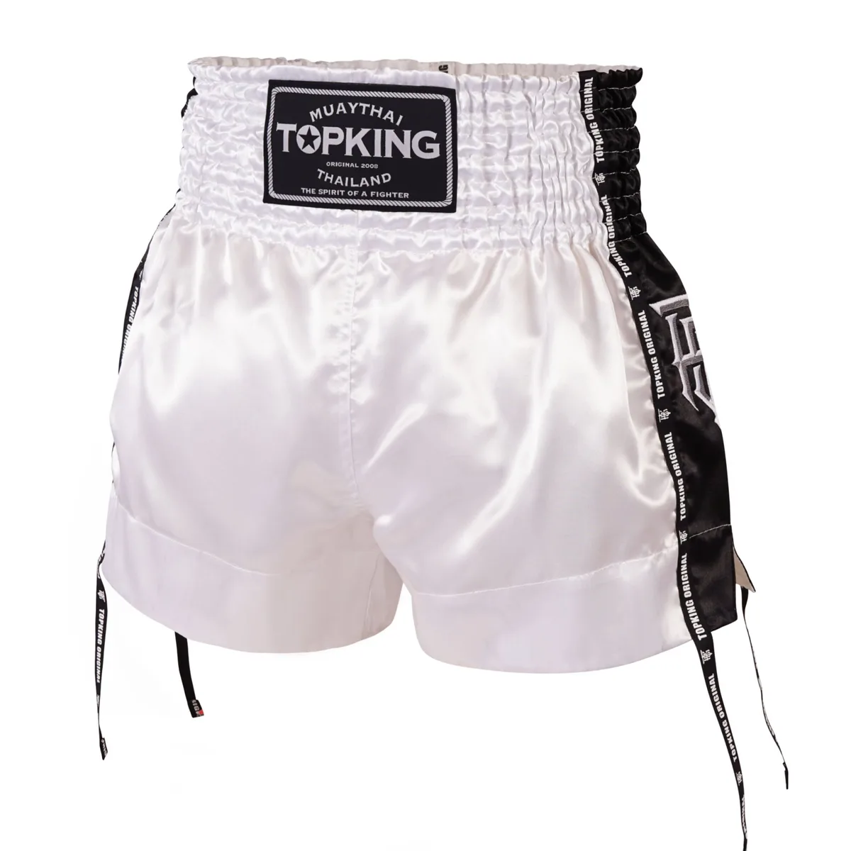 Черни шорти Top King Thai Boxing Shorts Black 201, изглед отпред, с логото на Top King