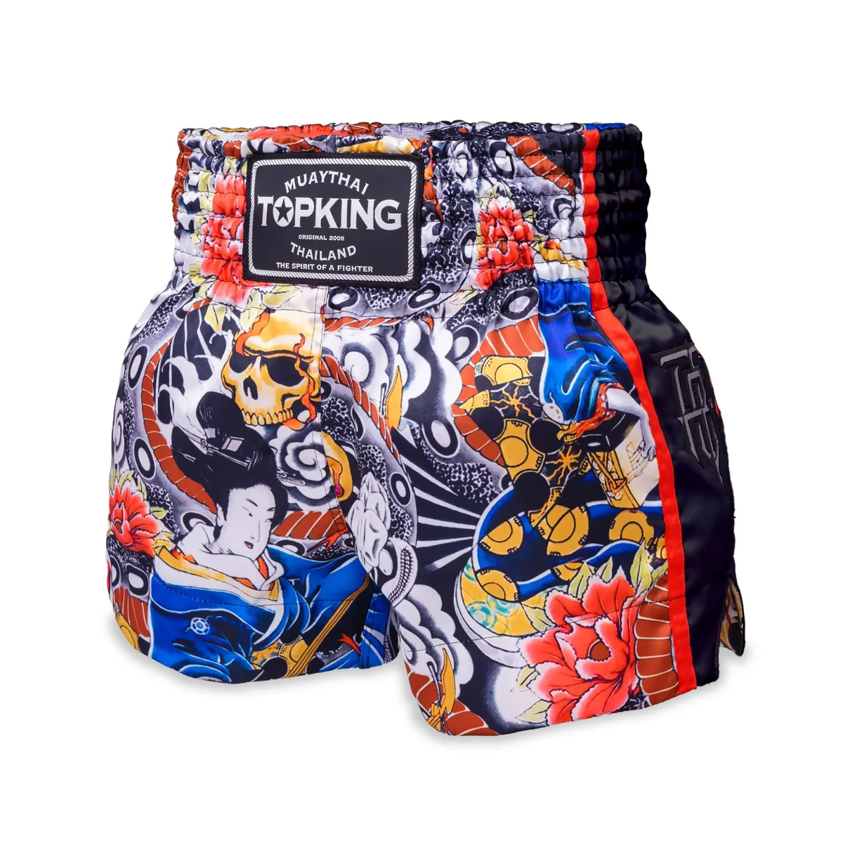 Черни шорти Top King Thai Boxing Shorts Black 206, показани отпред на бял фон