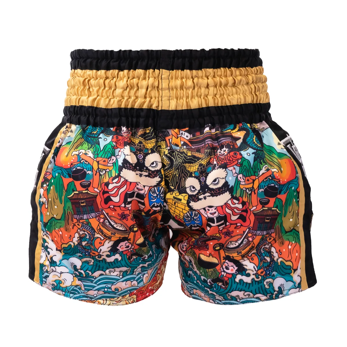 Заден план на шорти Top King Thai Boxing Shorts Black 277, демонстриращ цялостния дизайн