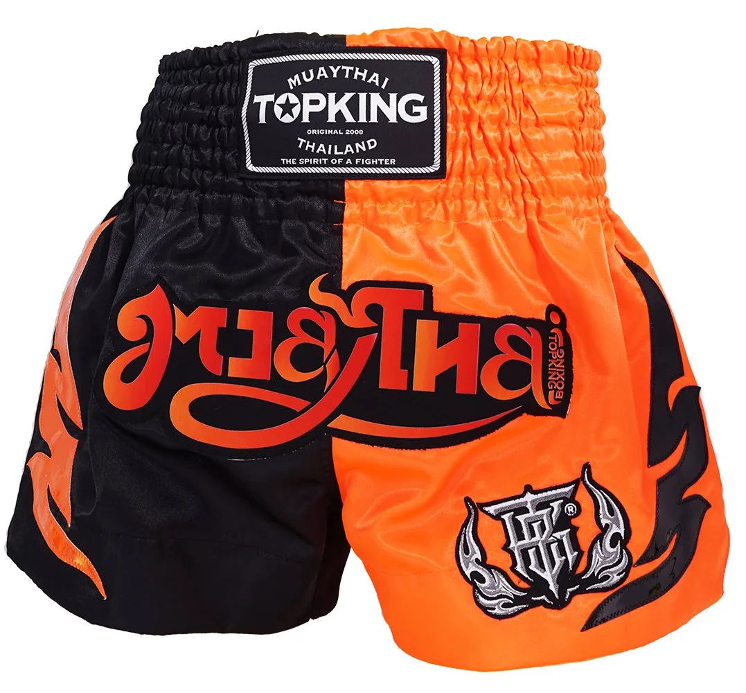 Шорти за муай тай Top King Thai Boxing Shorts Black Orange 250