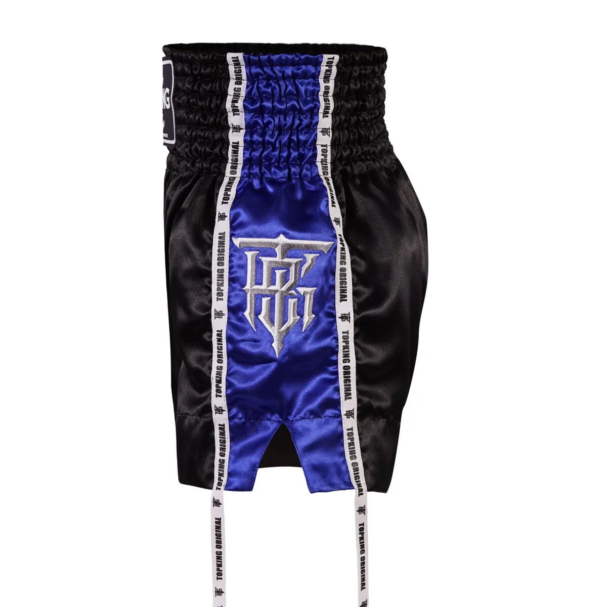 Шорти Top King Thai Boxing Shorts Blue 202, детайл на логото и колана