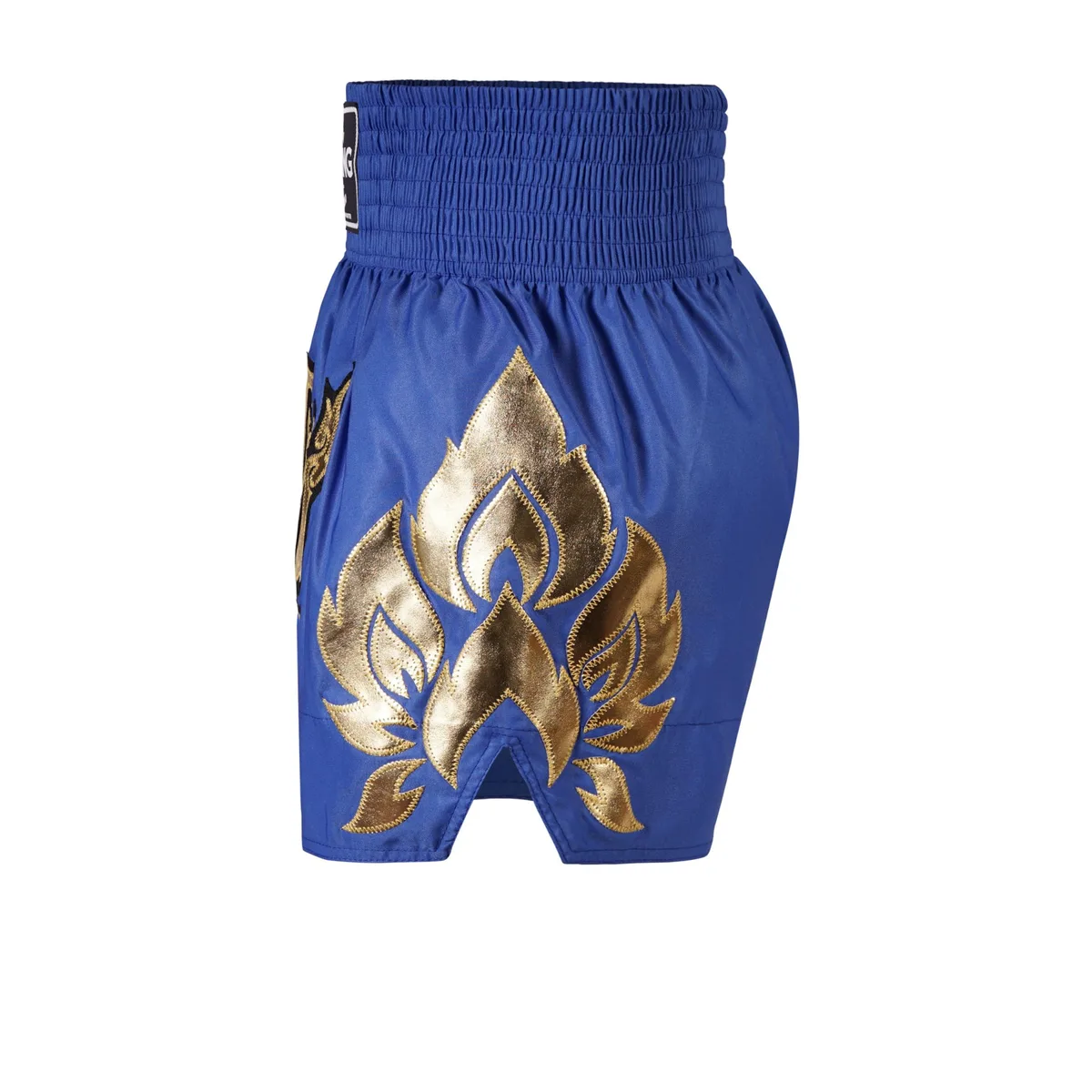 Странична гледка на шорти Top King Thai Boxing BLUE 229, показваща широката кройка за свобода на движение.