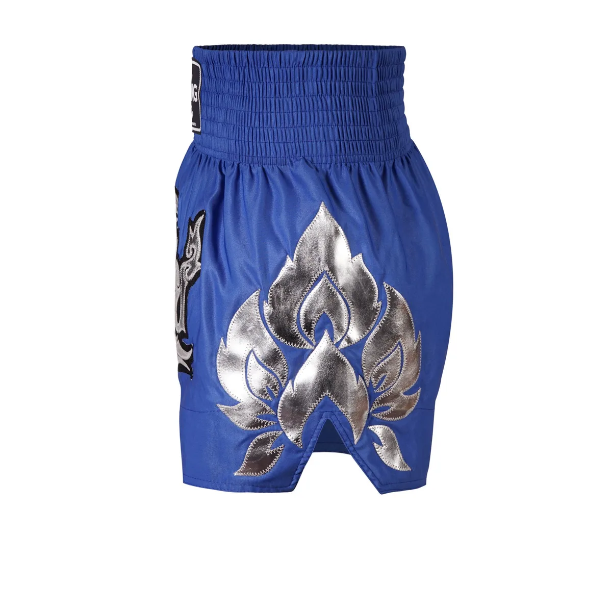 Шорти Top King Thai Boxing Shorts Blue 230, изглед отстрани, показващ кройката
