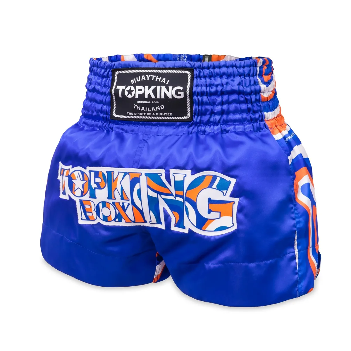 Син шорт за муай тай Top King Thai Boxing Shorts Blue 252, изобразен отпред