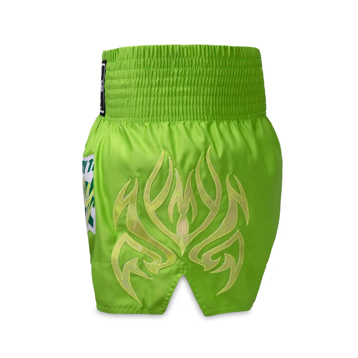 TOPKING THAI BOXING SHORTS GREEN 253 – изглед отстрани, показващ широчината на крачолите
