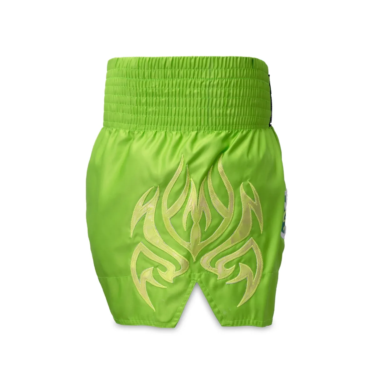 TOPKING THAI BOXING SHORTS GREEN 253 – детайл на еластичния колан с логото на Top King