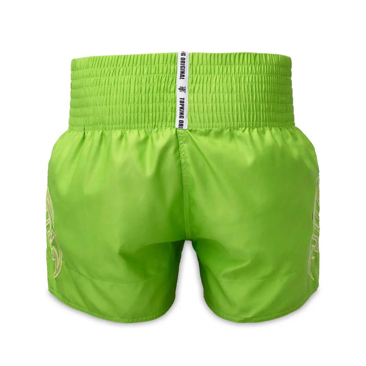 TOPKING THAI BOXING SHORTS GREEN 253 – изглед отзад, подчертаващ кройката за свобода на движение